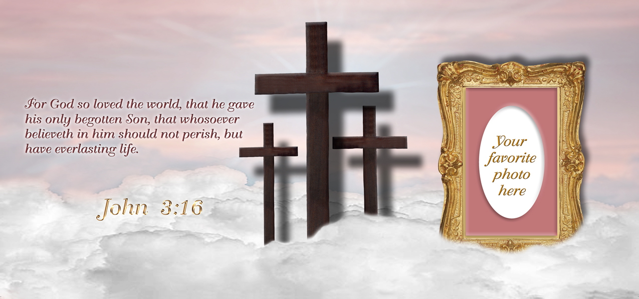 John 3-16 Clouds 3 Crosses Pink